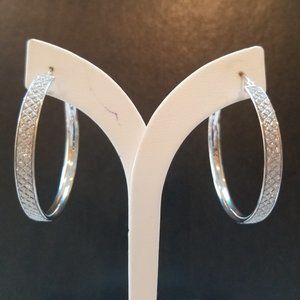 Sterling Silver Glitter Hoop Earrings, 1.75"